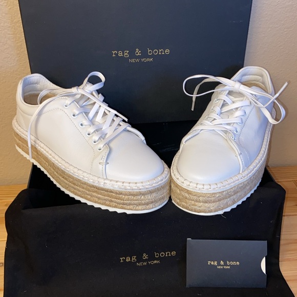 NEW! Rag & Bone KENT White Leather Espadrilles Sneakers Tennis Shoes Size 5/35 - Picture 1 of 17